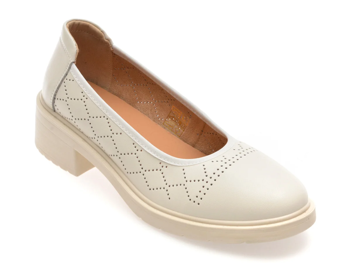 Pantofi Flavia Passini Albi, 215131, Din Piele Naturală