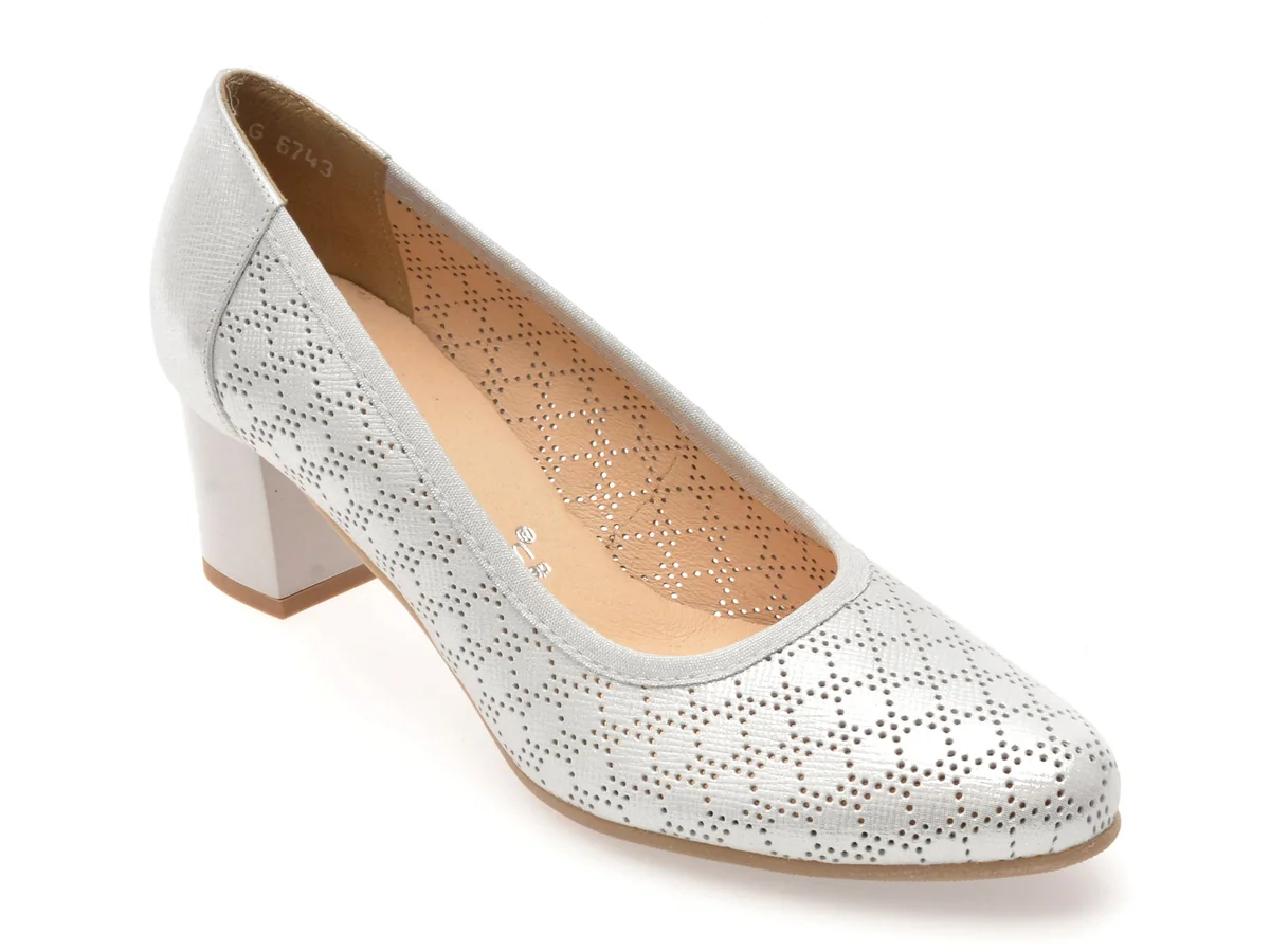 Pantofi Image Argintii, 6743, Din Piele Naturala