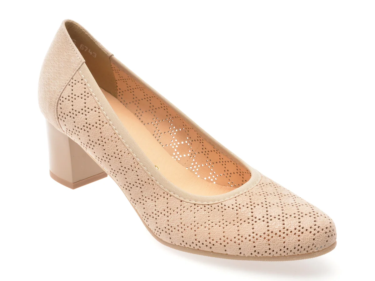 Pantofi Image Bej, 6743, Din Piele Naturala