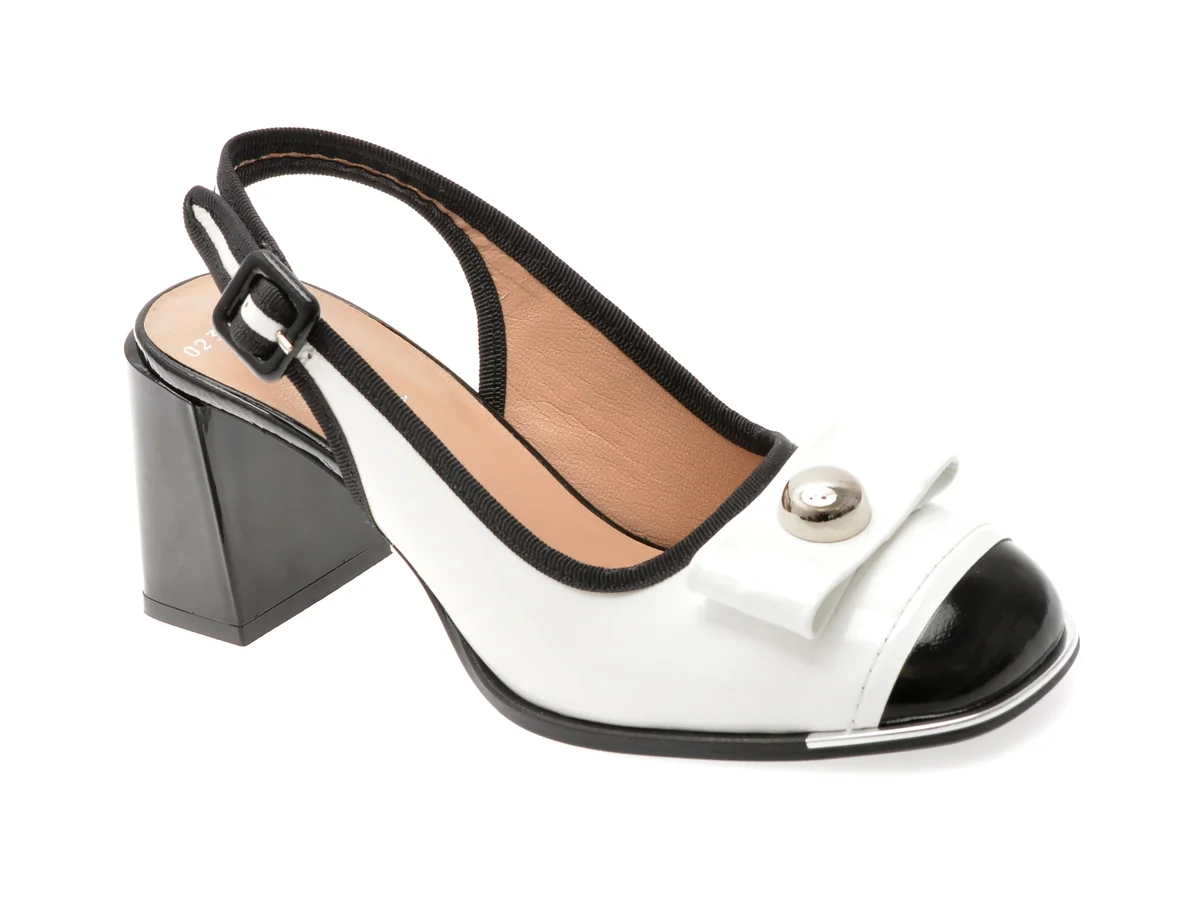 Sandale Epica Alb-Negru, 6020232, Din Piele Naturala Lacuita