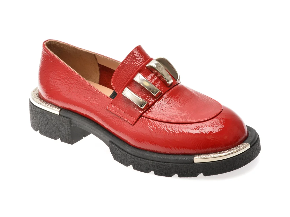 Mocasini Epica Rosii, 574257, Din Piele Naturala Lacuita