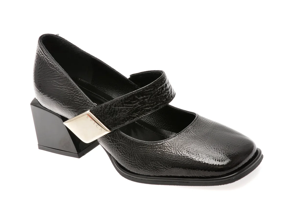 Pantofi Epica Negri, 2778940, Din Piele Naturala Lacuita