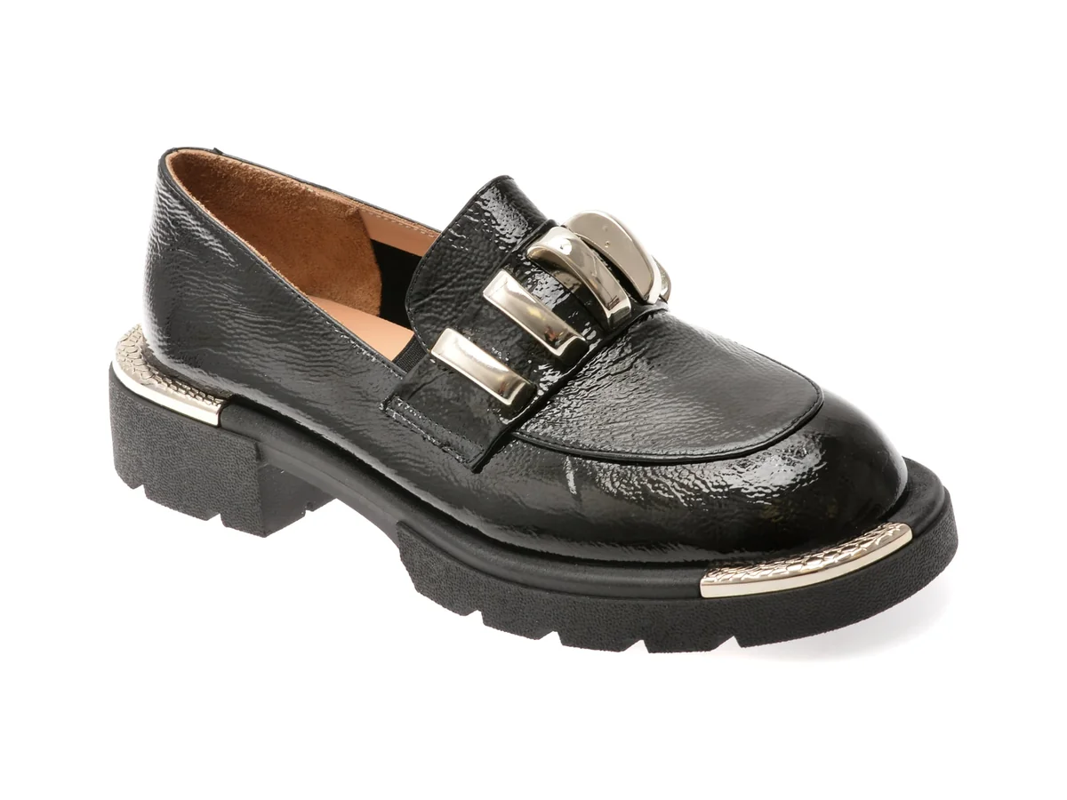 Mocasini Epica Negri, 574257, Din Piele Naturala Lacuita