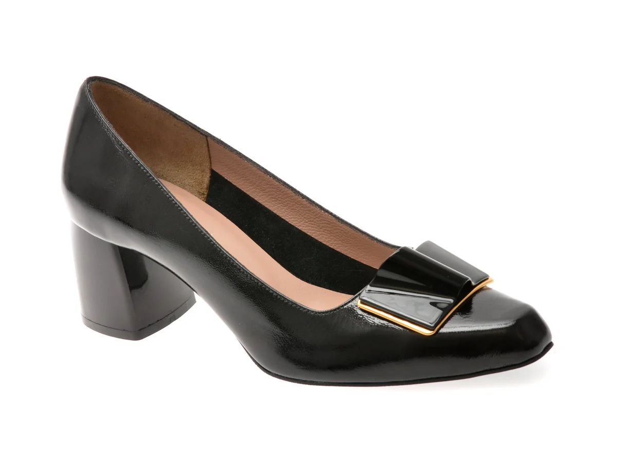 Pantofi Epica Negri, 5411076, Din Piele Naturala Lacuita