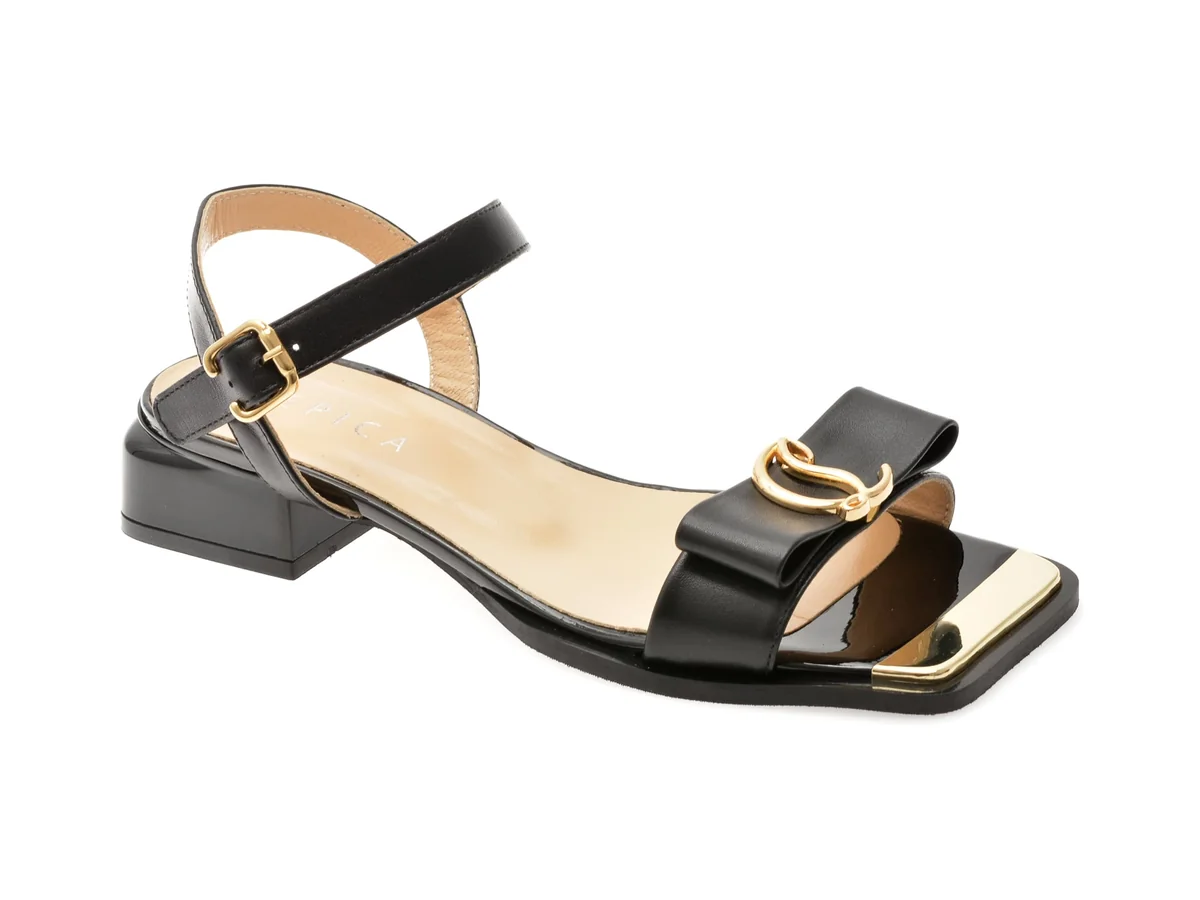 Sandale Epica Negre, 441333, Din Piele Naturală