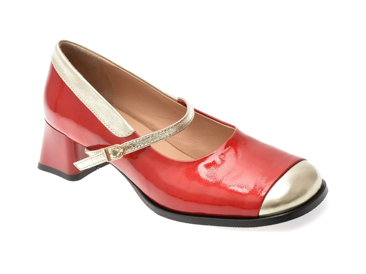 Pantofi Epica Rosii, 6020238, Din Piele Naturala Lacuita