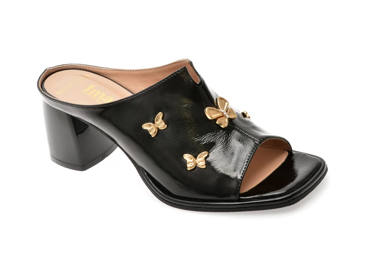 Papuci Image Negri, 6020220, Din Piele Naturala Lacuita