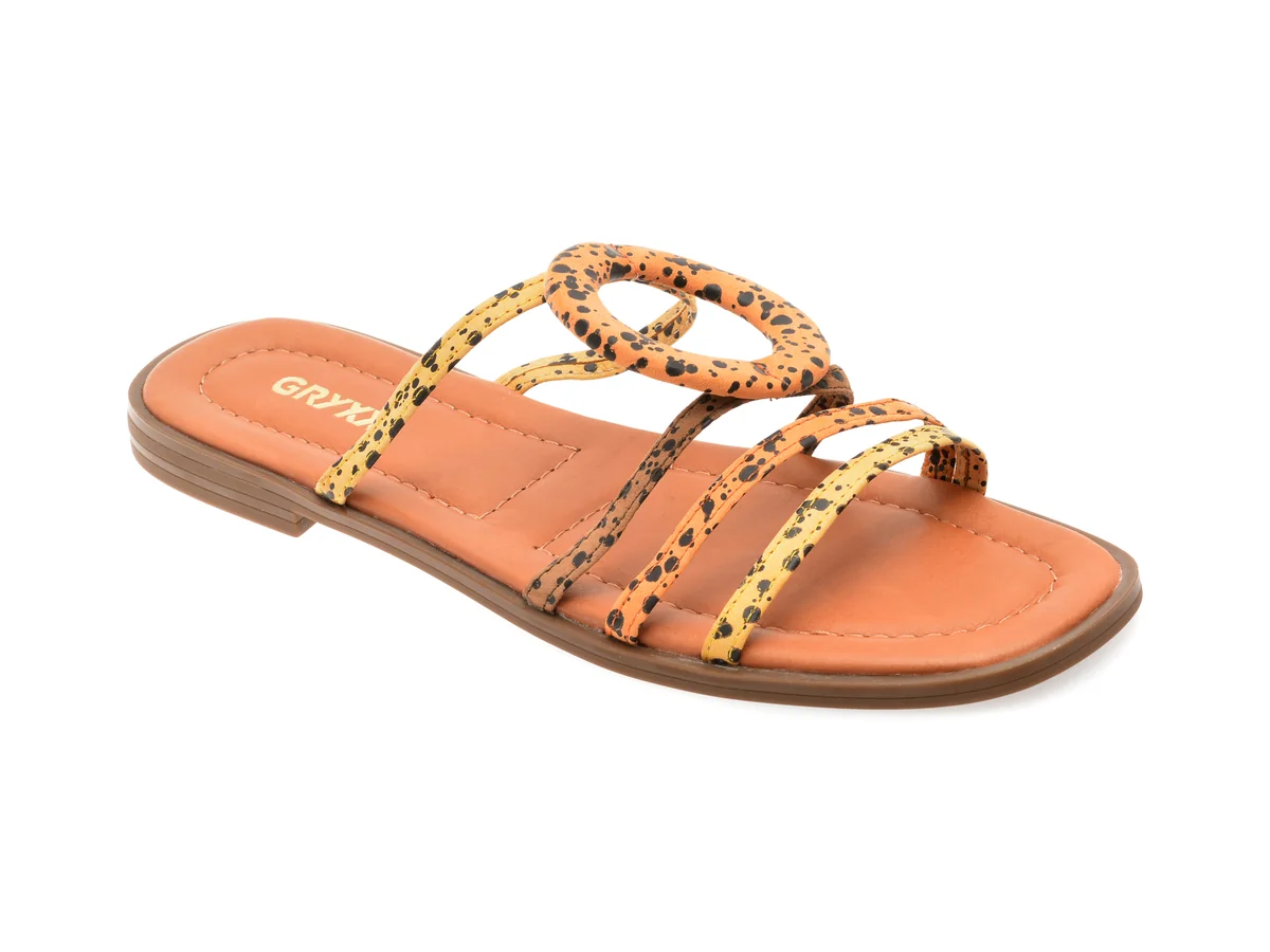 Papuci GRYXX Portocalii, 5691025, Din Piele Naturala