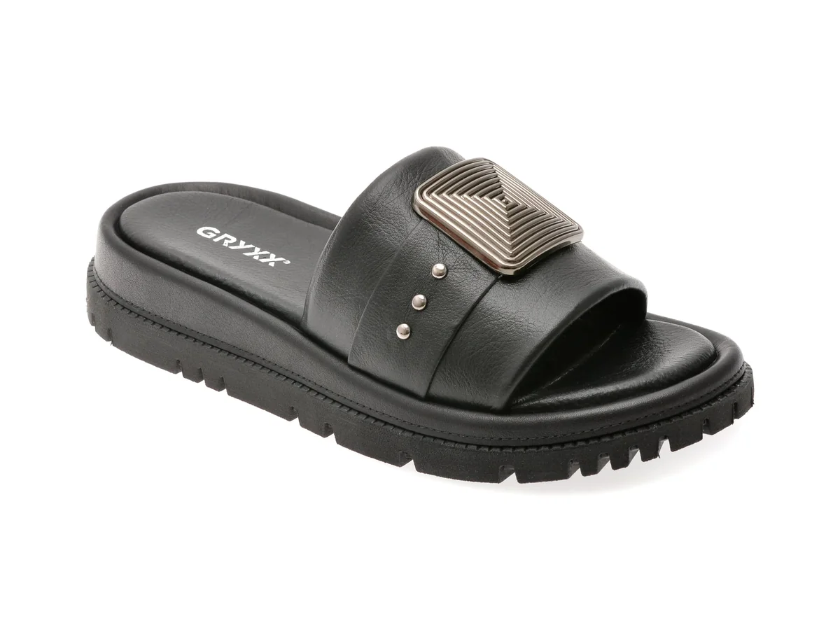 Papuci GRYXX Negri, 220360, Din Piele Naturala