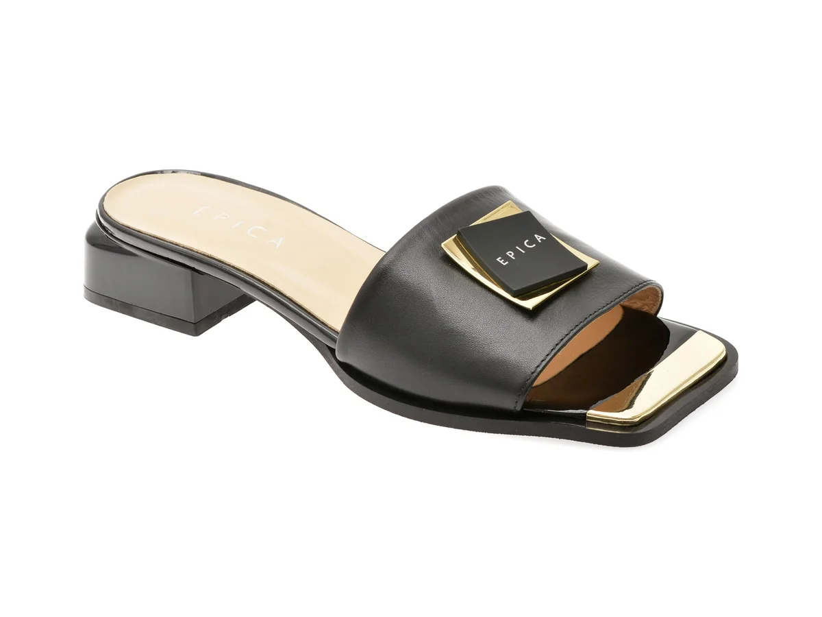 Papuci Epica Negri, 441336, Din Piele Naturală