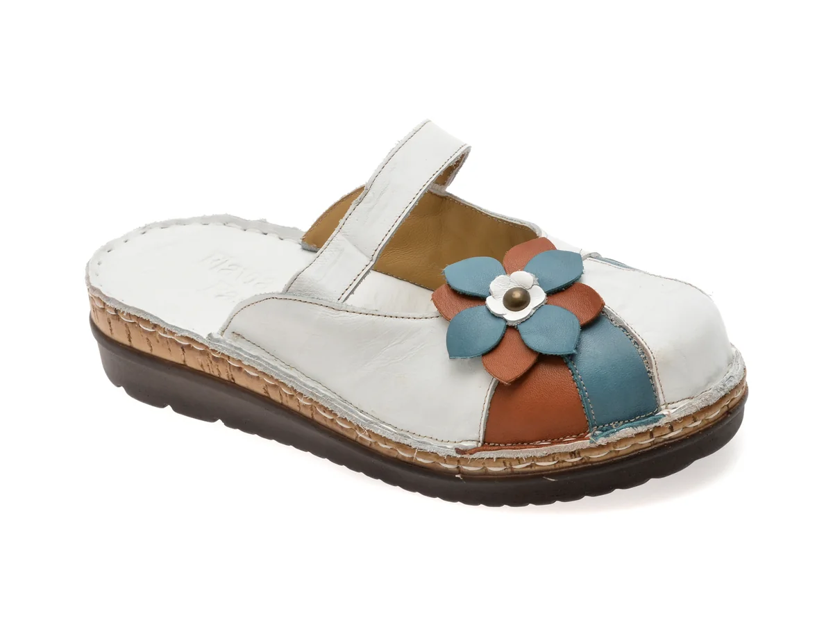 Papuci Flavia Passini Albi, 4680, Din Piele Naturala