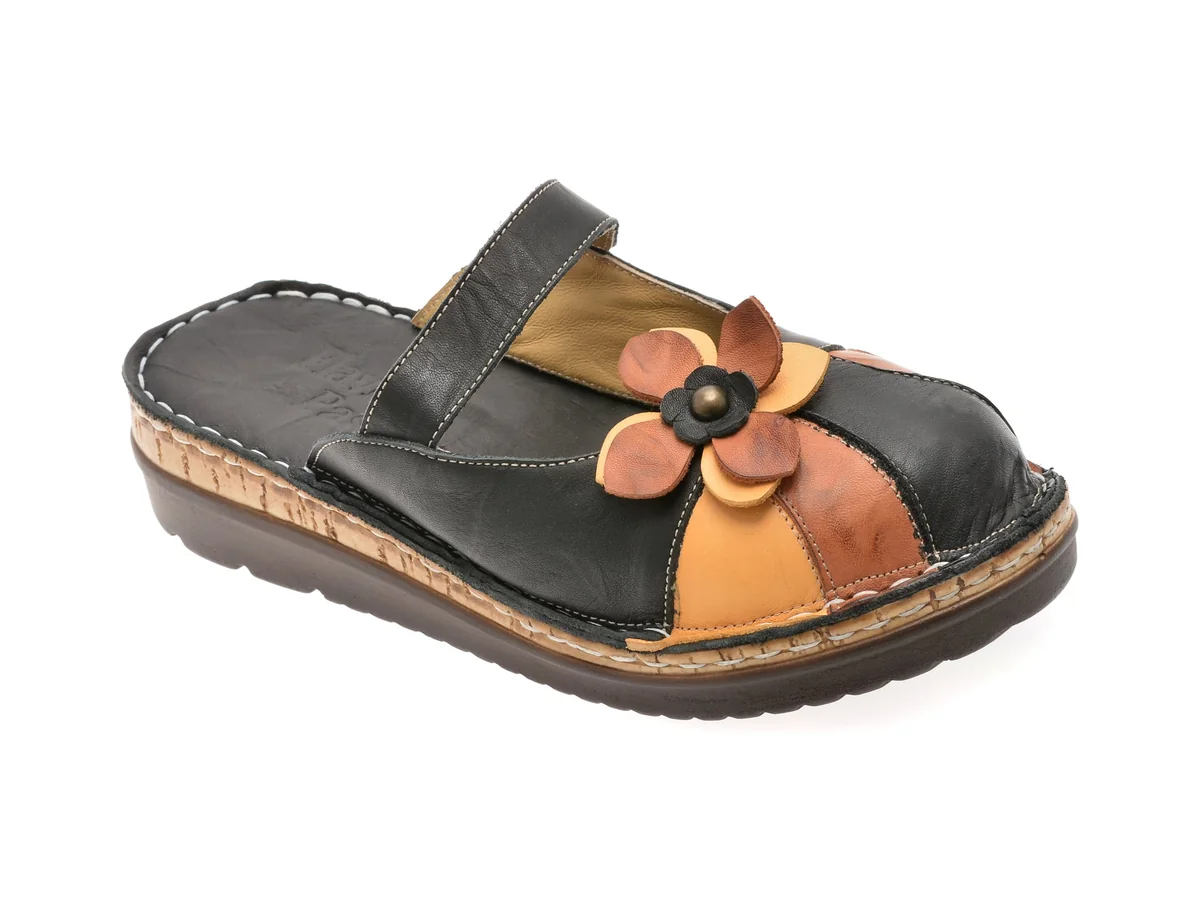 Papuci Flavia Passini Negri, 4680, Din Piele Naturala