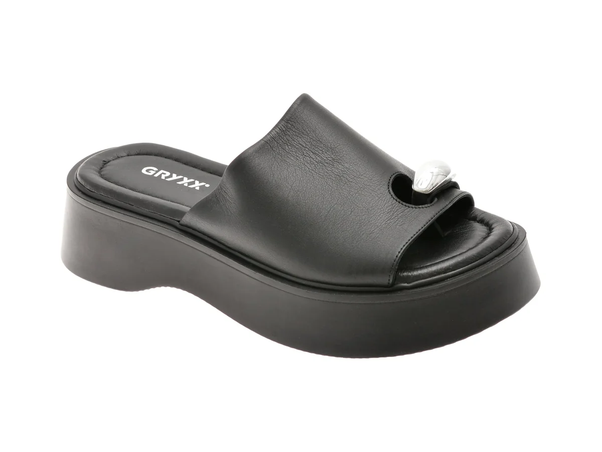Papuci GRYXX Negri, 471126, Din Piele Naturala