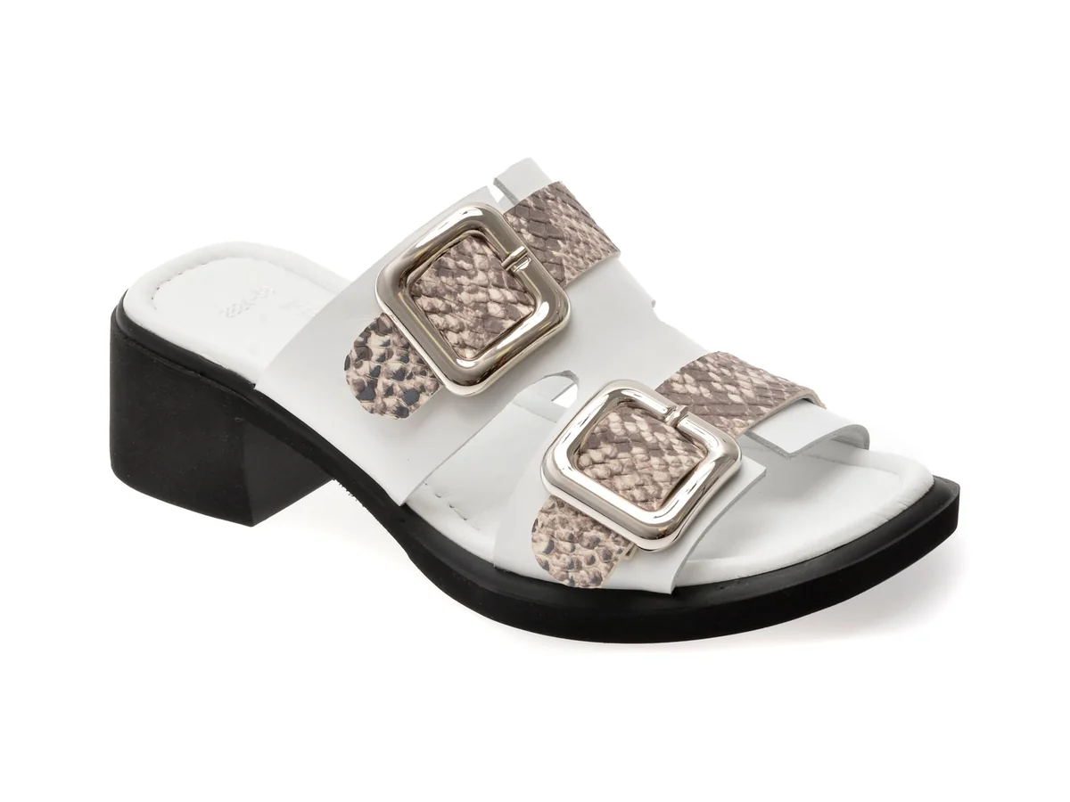 Papuci Flavia Passini Albi, 5532824, Din Piele Naturala