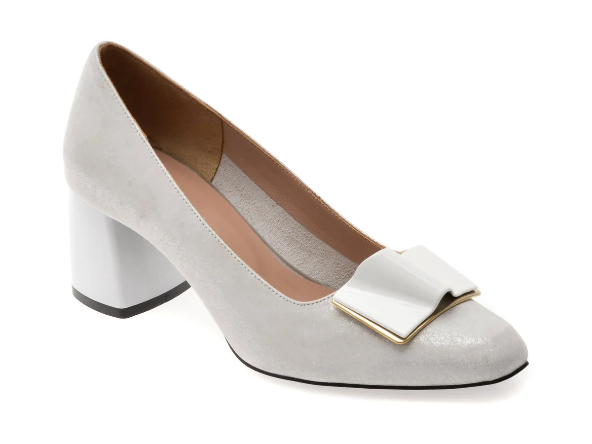 Pantofi Epica Argintii, 5411076, Din Piele Naturală
