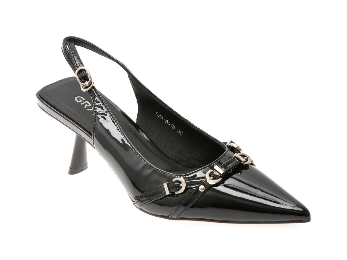 Pantofi Eleganti Gryxx Negri, C76, Din Piele Naturala Lacuita