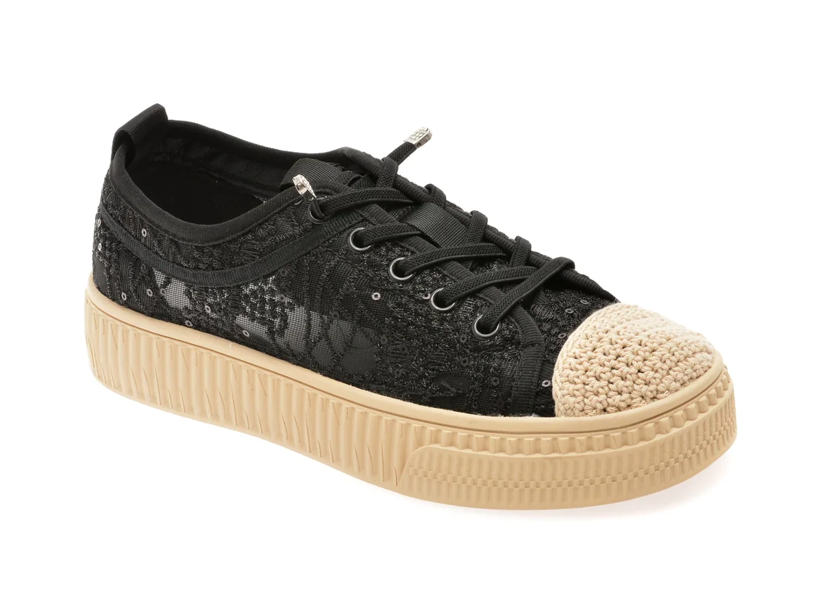 Pantofi Epica Negri, 5063, Din Material Textil
