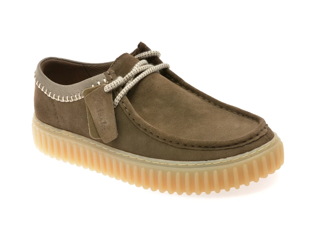 Mocasini Clarks Kaki, TORHILL, Din Piele Intoarsa