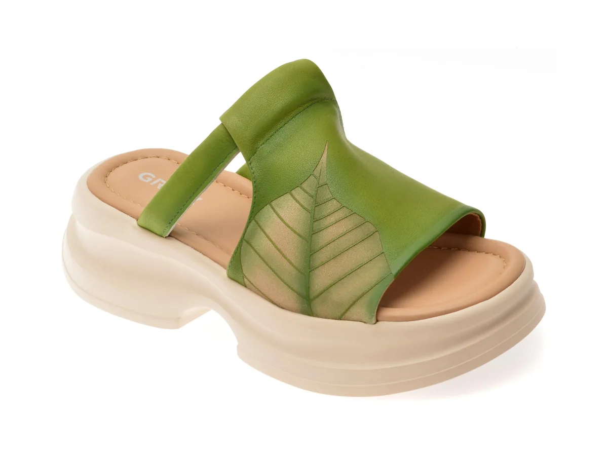 Papuci GRYXX Verzi, 28619, Din Piele Naturală