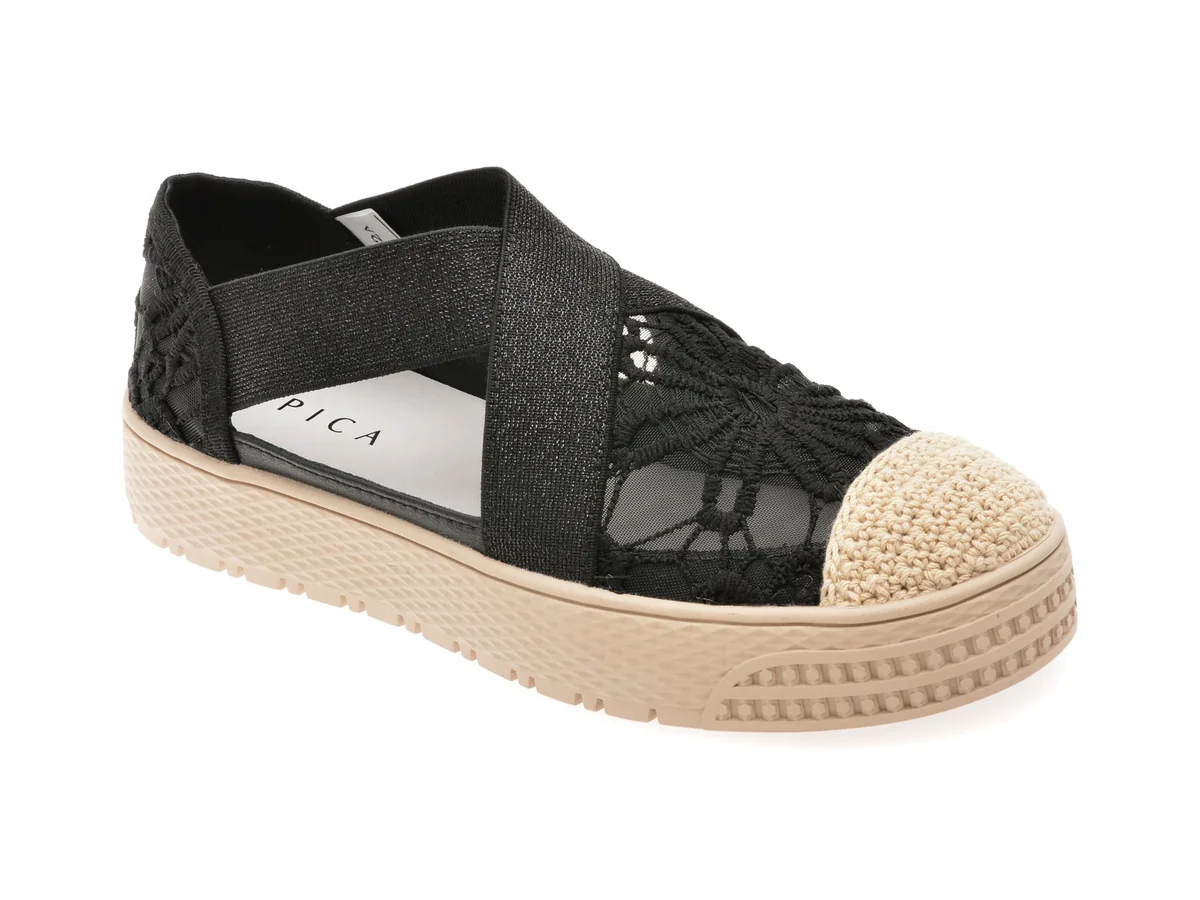 Pantofi Epica Negri, 302, Din Material Textil