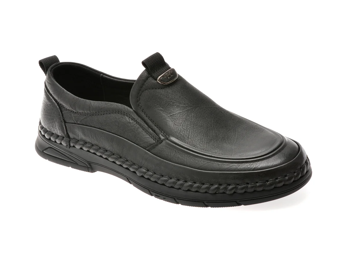 Mocasini Otter Negri, T8512, Din Piele Naturala