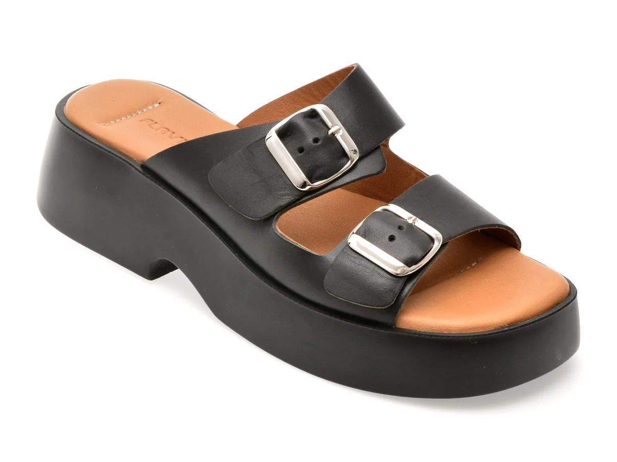 Papuci Flavia Passini Negri, 13215, Din Piele Naturala