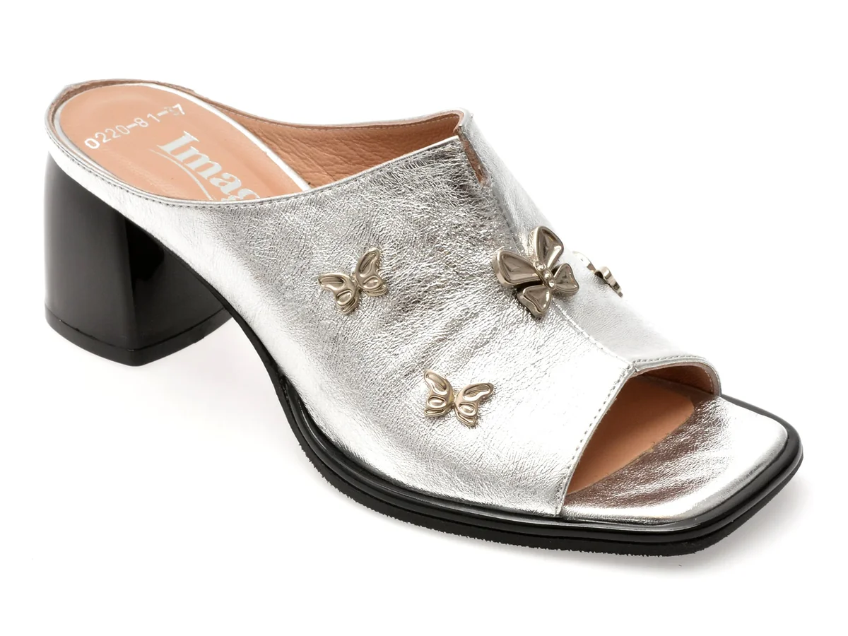 Papuci Image Argintii, 6020220, Din Piele Naturală