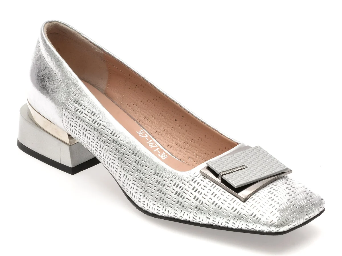 Pantofi Epica Argintii, 3671671, Din Piele Naturala