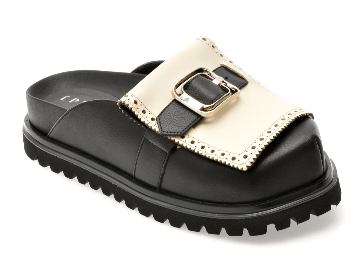 Papuci Epica Negri, 043GM97, Din Piele Naturală