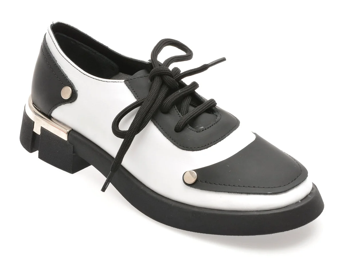 Pantofi Gryxx Alb-Negru, ZIMBASIZ, Din Piele Naturala