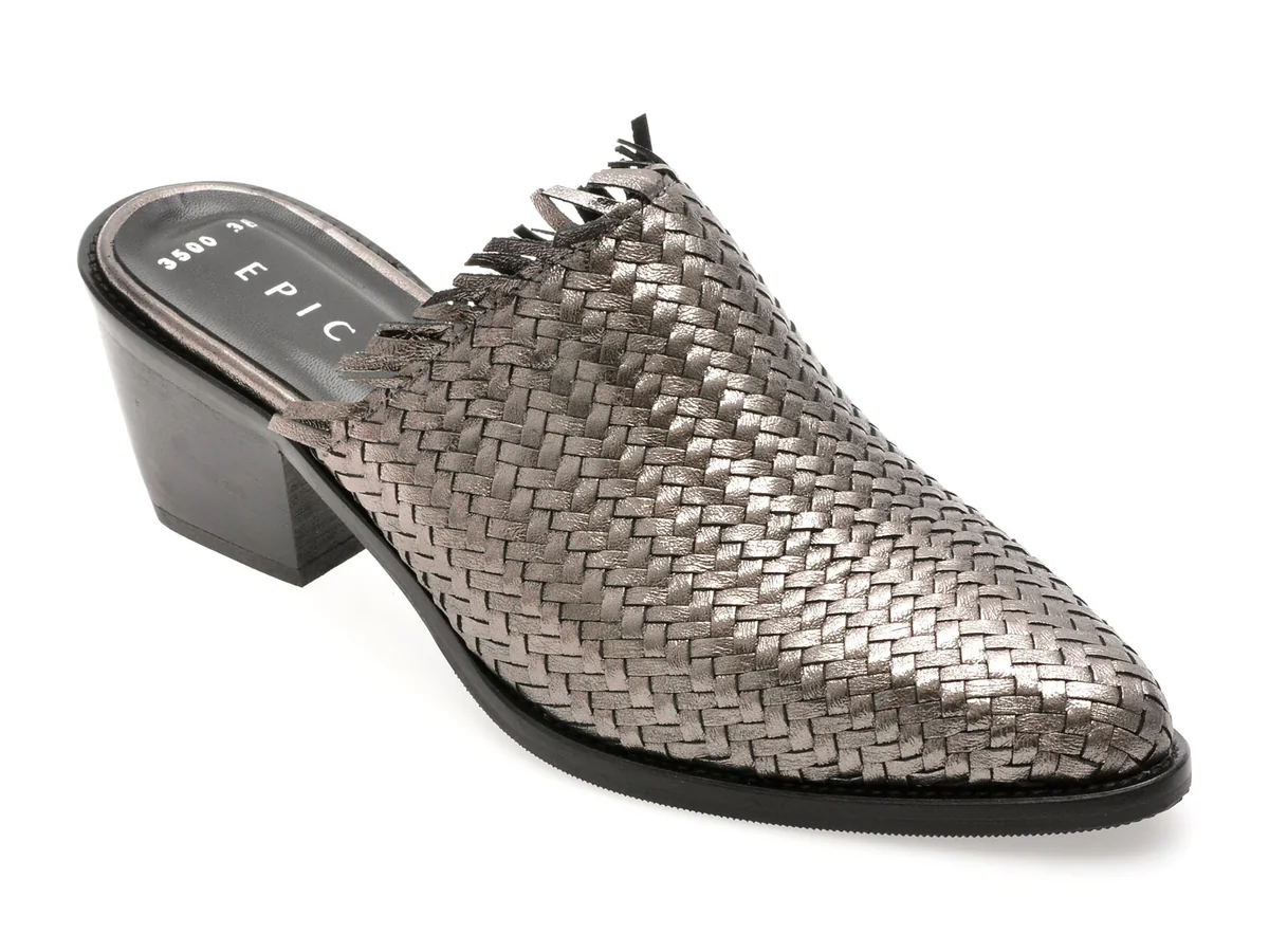 Papuci Epica Argintii, 10525Y0, Din Piele Naturala