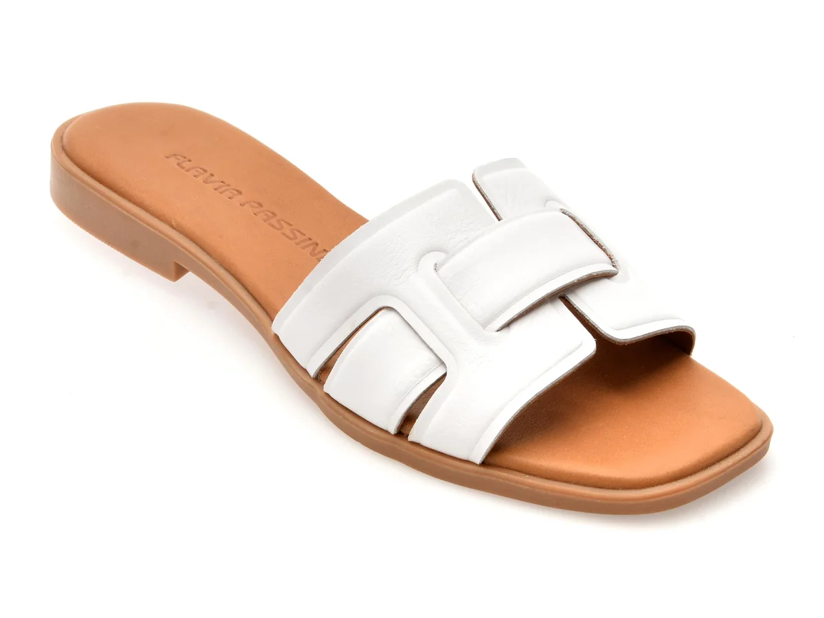 Papuci Flavia Passini Albi, 13176, Din Piele Naturala