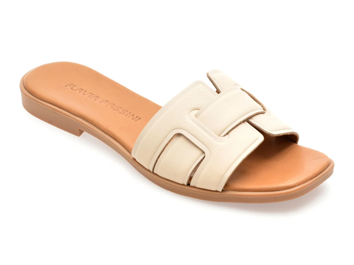 Papuci Flavia Passini Bej, 13176, Din Piele Naturala