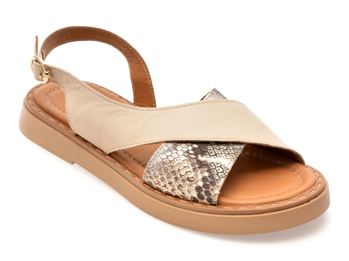 Sandale Flavia Passini Bej, 22043, Din Piele Naturala