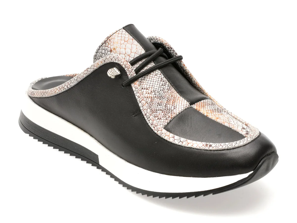 Papuci Epica Negri, 241Y100, Din Piele Naturala