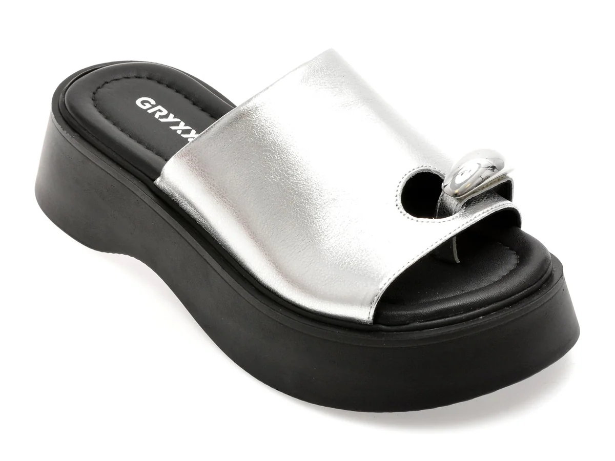 Papuci GRYXX Argintii, 471126, Din Piele Naturala