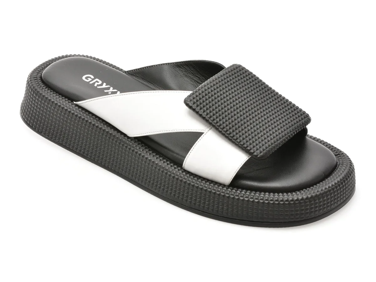 Papuci GRYXX Alb-Negru, 3154248, Din Piele Naturala