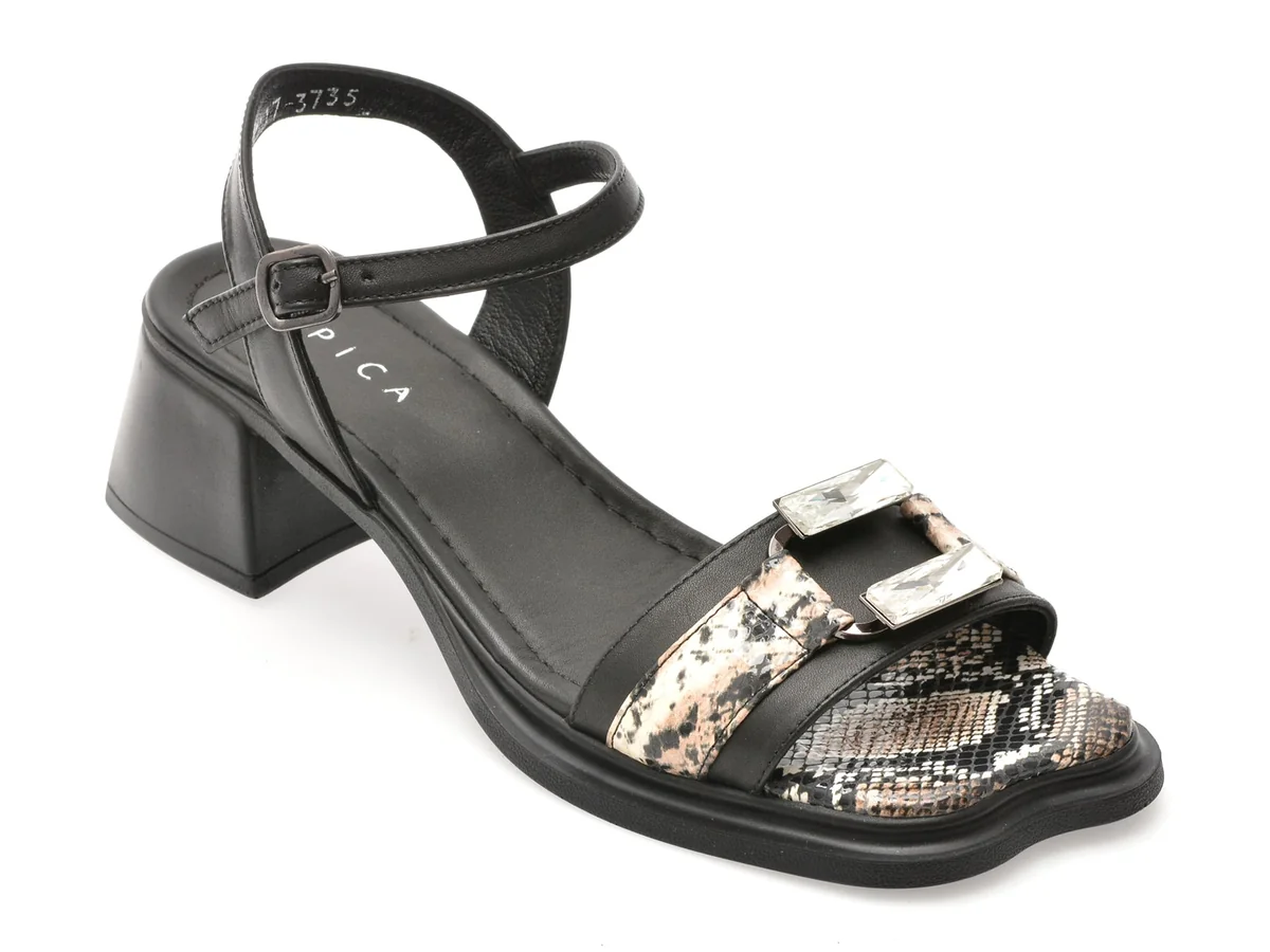 Sandale Epica Negre, 2157117, Din Piele Naturala