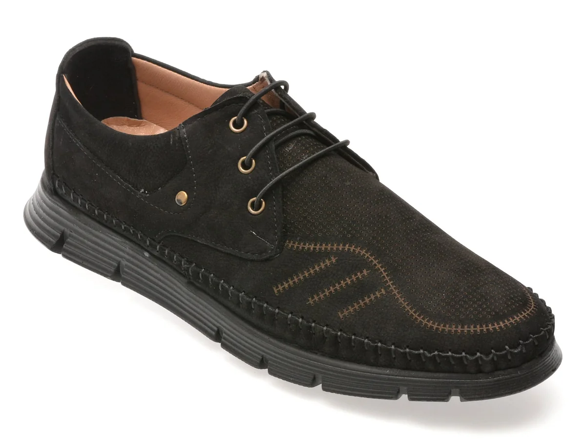 Pantofi Bite The Bullet Negri, OY2090, Din Nabuc