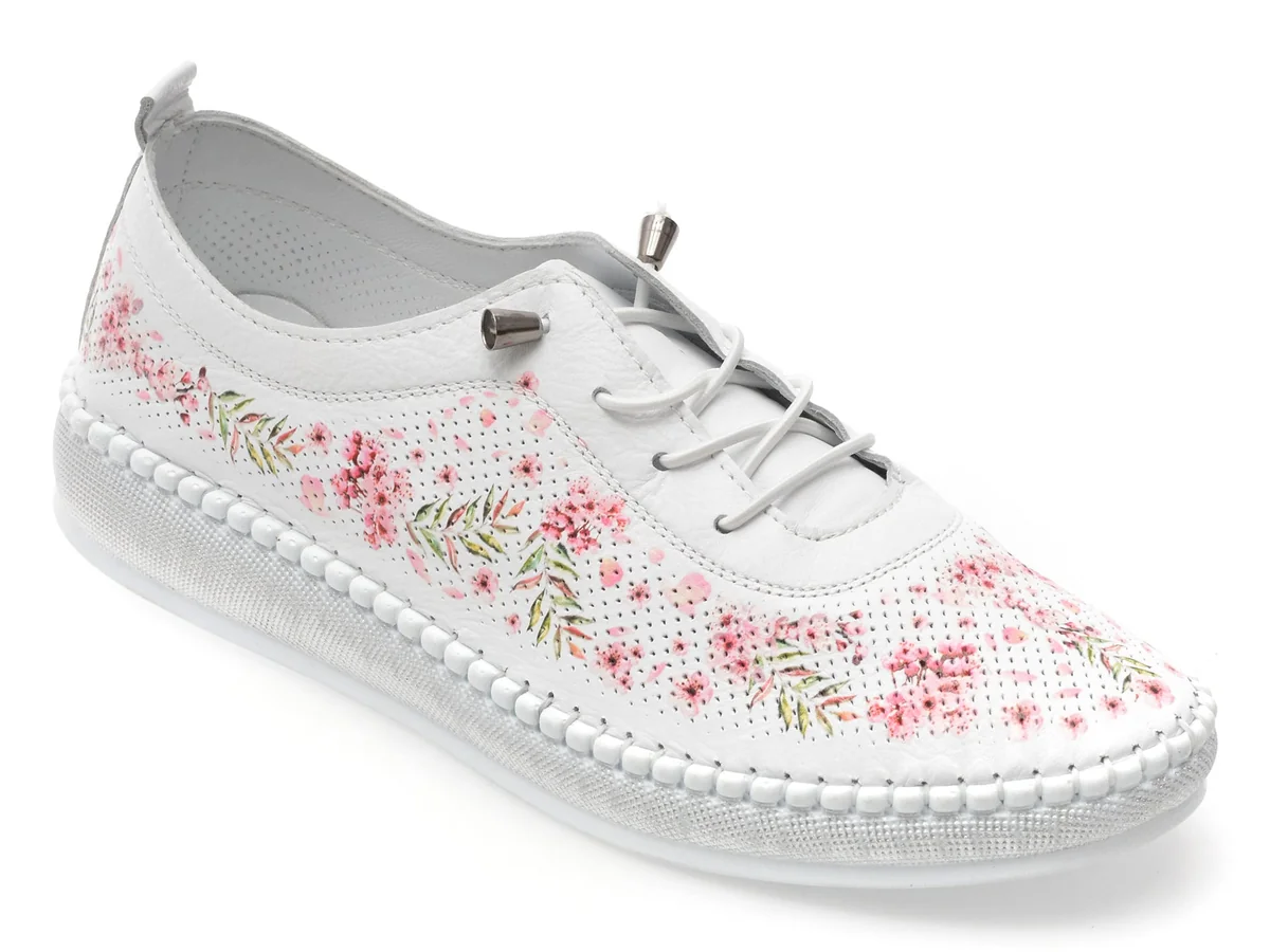 Pantofi Flavia Passini Albi, ER102, Din Piele Naturală