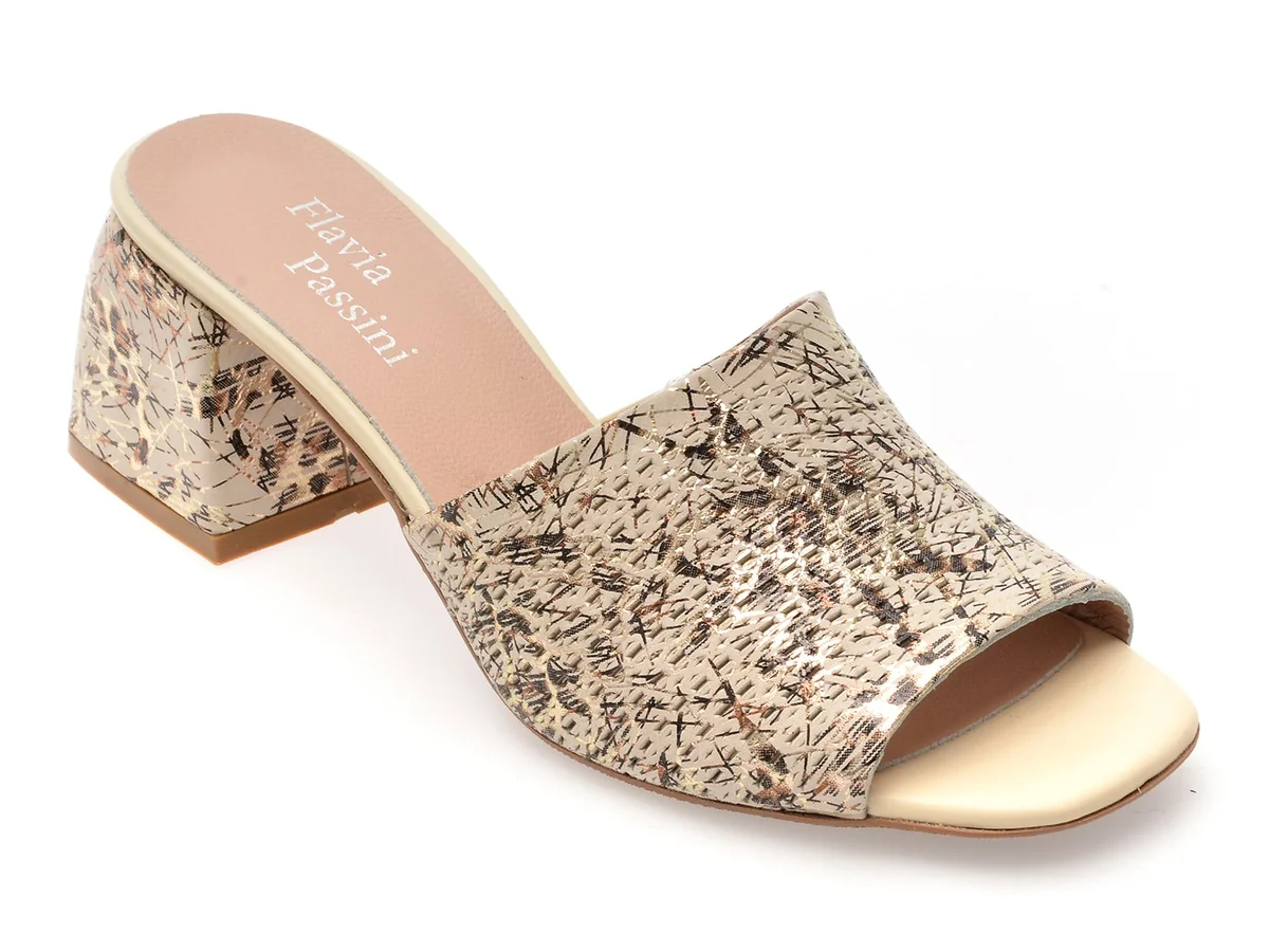 Papuci Flavia Passini Aurii, 4411641, Din Piele Naturala