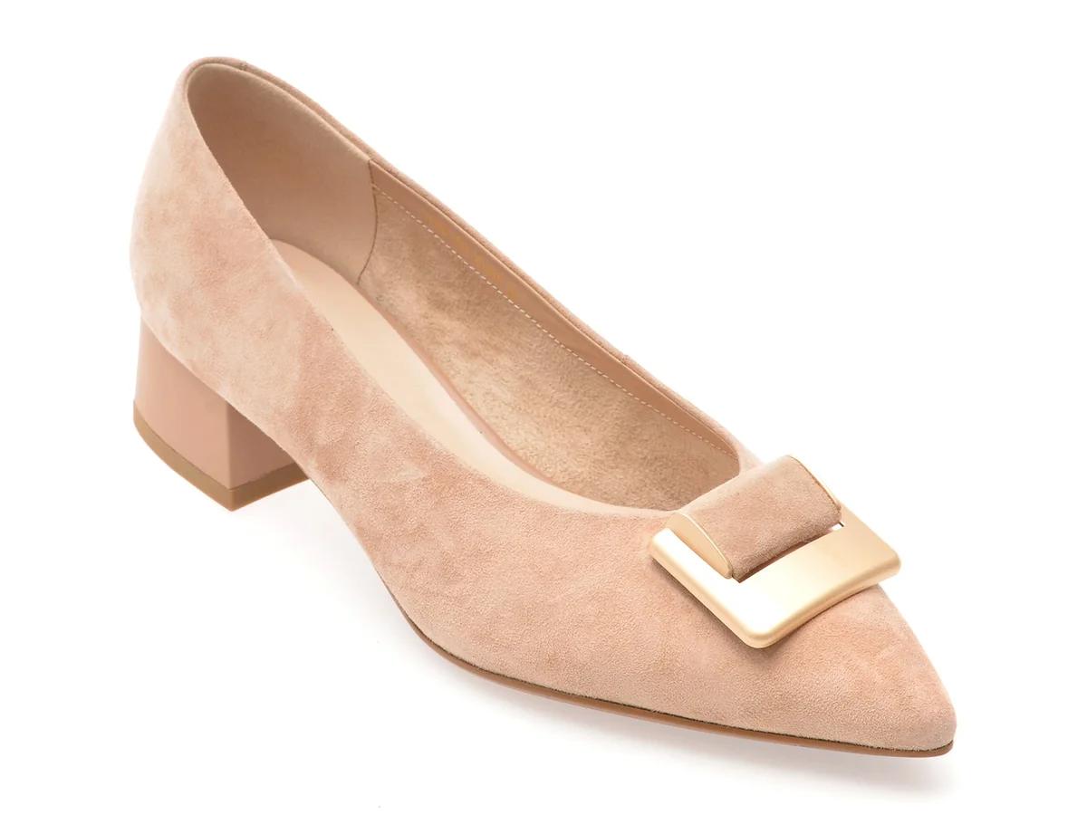 Pantofi Epica Nude, E300, Din Piele Intoarsa