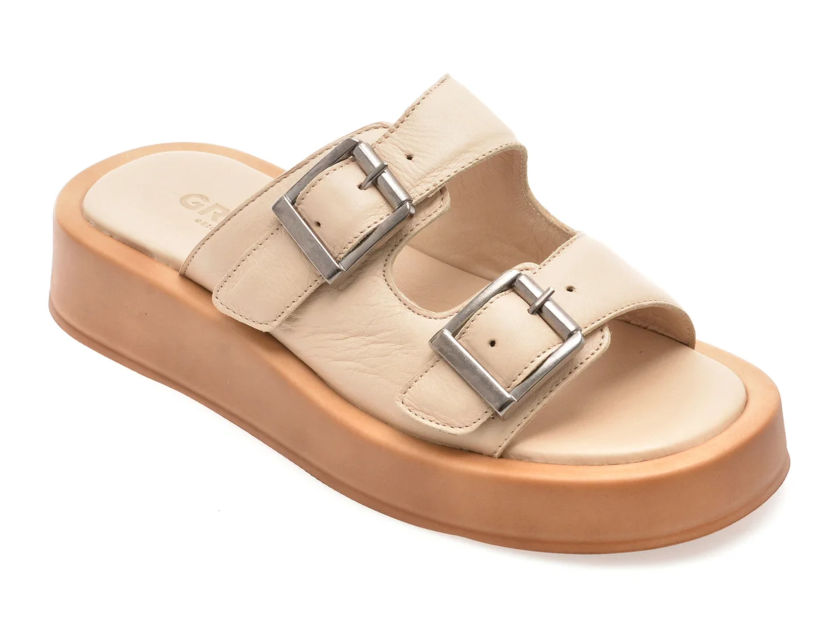 Papuci GRYXX Bej, 5009, Din Piele Naturala