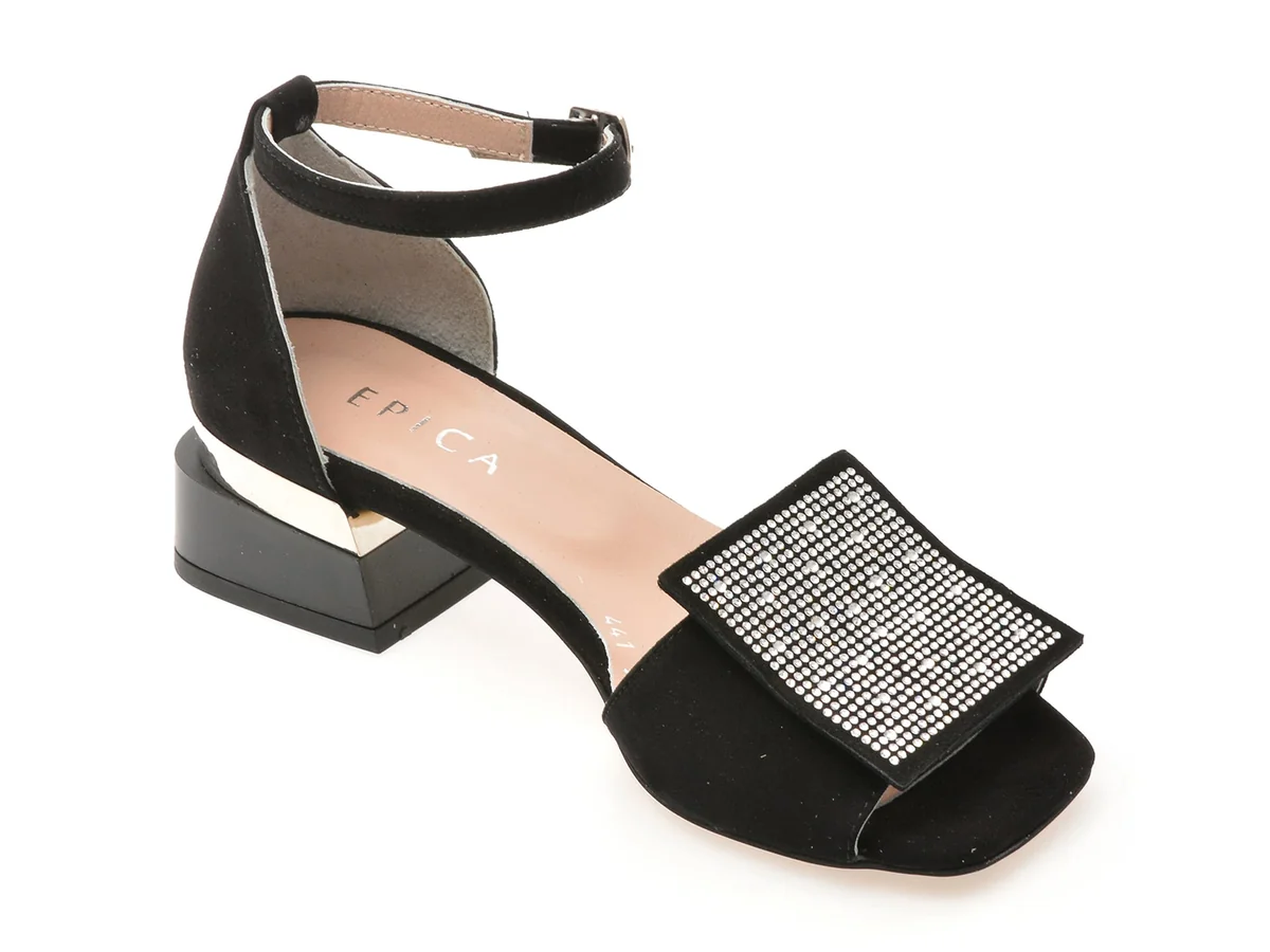 Sandale Epica Negre, 441948, Din Piele Întoarsă