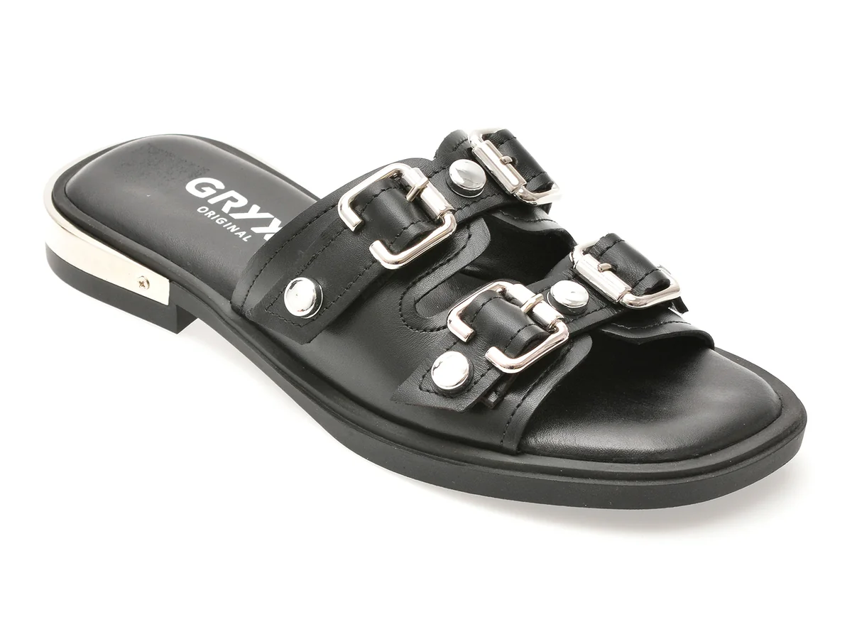 Papuci Gryxx Negri, 727091, Din Piele Naturala