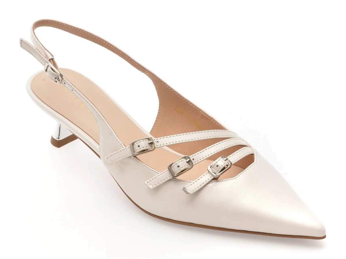 Pantofi Eleganti Epica Albi, E268, Din Piele Naturala