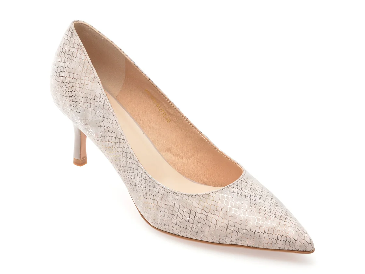 Pantofi Eleganti Epica Arginti, E76, Din Piele Naturala
