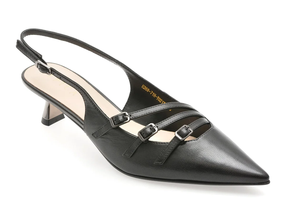 Pantofi Eleganti Epica Negri, E268, Din Piele Naturala