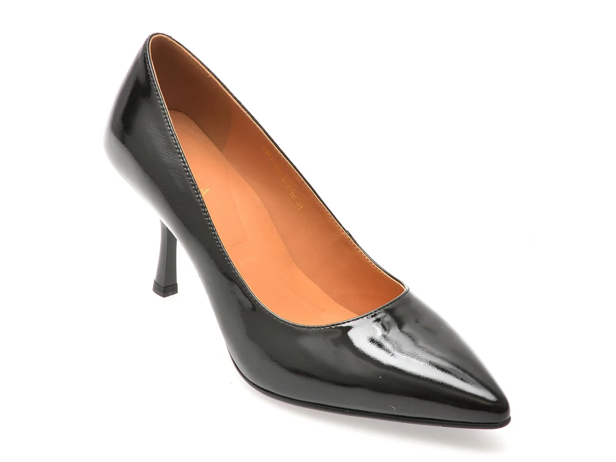 Pantofi Eleganti Epica Negri, E301, Din Piele Naturala Lacuita