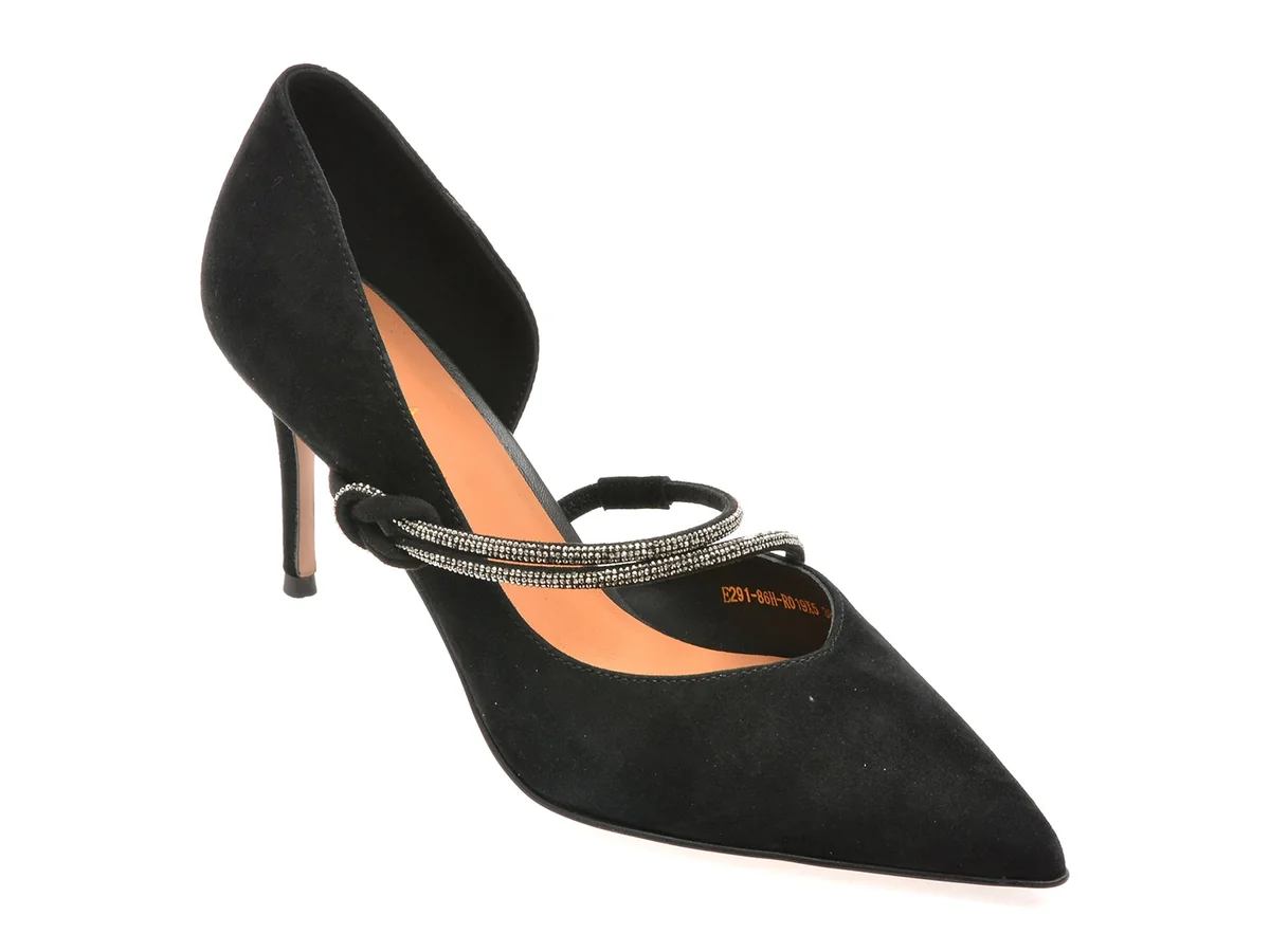 Pantofi Eleganti Epica Negri, E291, Din Piele Intoarsa